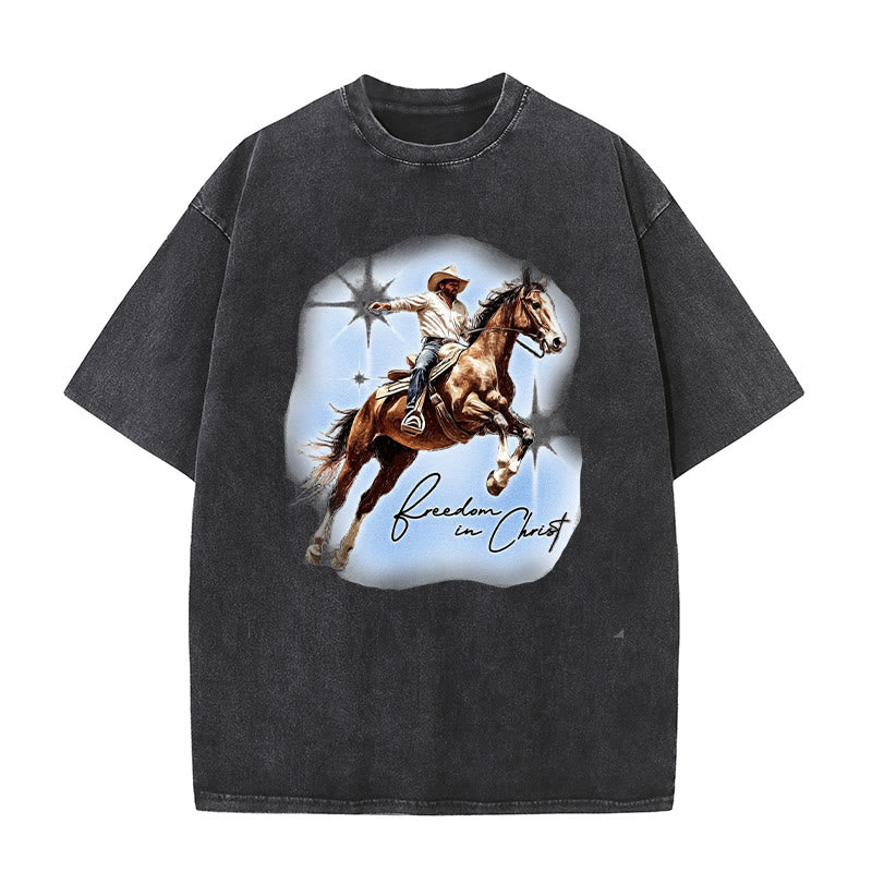 Christianartworkshop Freiheit in Christus Unisex gewaschenes T-Shirt - Schwarz - 5XL - image 9