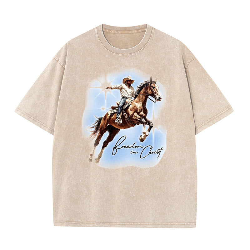 Christianartworkshop Freiheit in Christus Unisex gewaschenes T-Shirt - Aprikose - 5XL - image 4