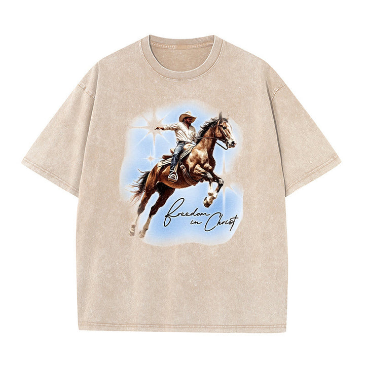 Christianartworkshop Freiheit in Christus Unisex gewaschenes T-Shirt - Aprikose - 5XL - image 4