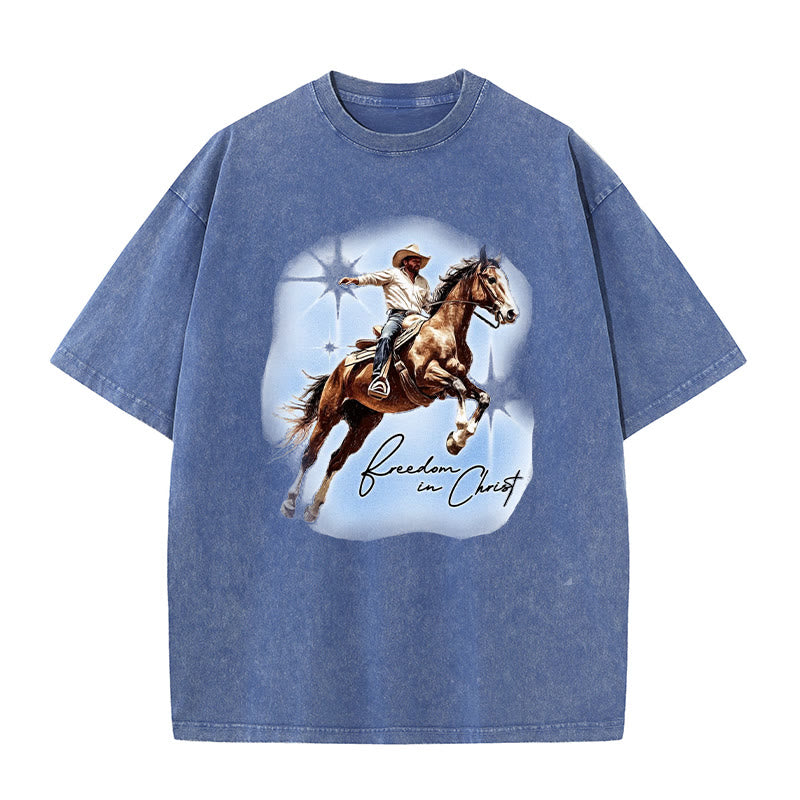 Christianartworkshop Freiheit in Christus Unisex gewaschenes T-Shirt - Blau - 5XL - image 3