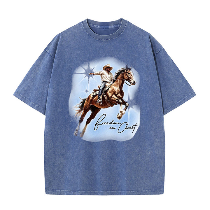 Christianartworkshop Freiheit in Christus Unisex gewaschenes T-Shirt - Blau - 5XL - image 3