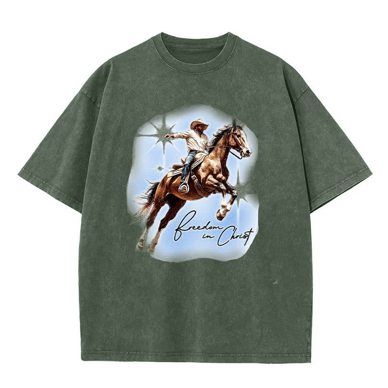 Christianartworkshop Freiheit in Christus Unisex gewaschenes T-Shirt