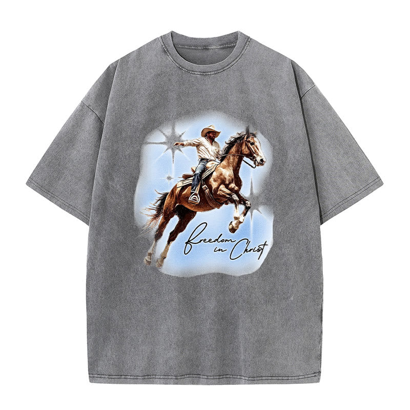 Christianartworkshop Freiheit in Christus Unisex gewaschenes T-Shirt - Grau - 5XL - image 0