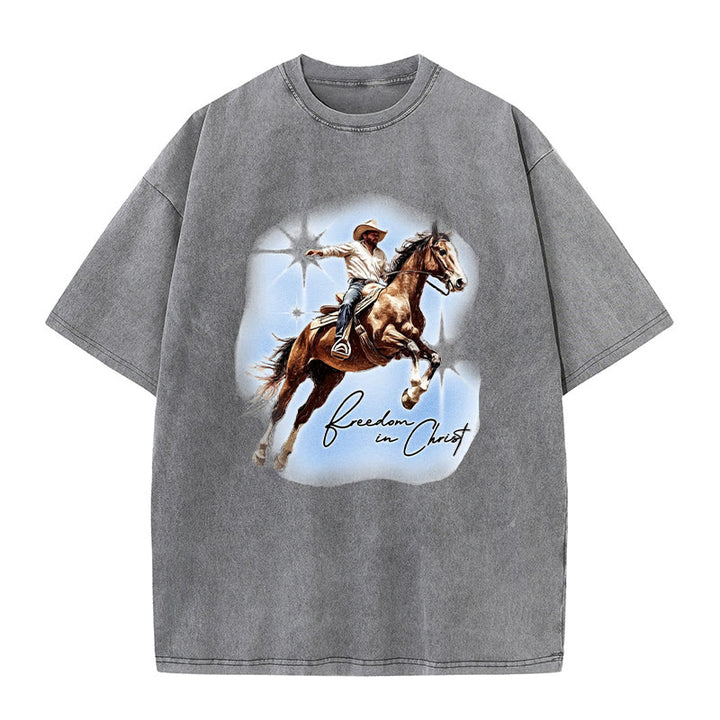 Christianartworkshop Freiheit in Christus Unisex gewaschenes T-Shirt - Grau - 5XL - image 0