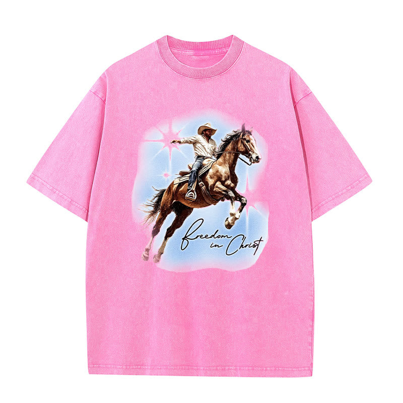 Christianartworkshop Freiheit in Christus Unisex gewaschenes T-Shirt - Rosa - 5XL - image 6