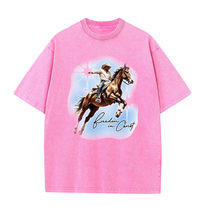 Christianartworkshop Freiheit in Christus Unisex gewaschenes T-Shirt - Rosa - 5XL - image 6