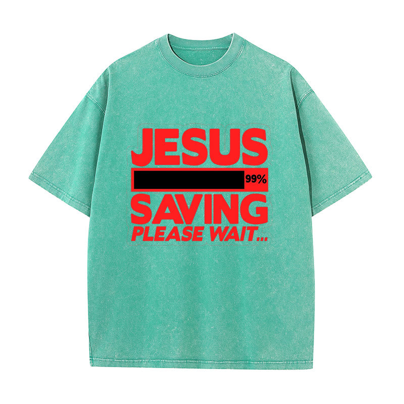 Christianartworkshop Unisex-T-Shirt mit Aufschrift „Jesus Saving Please Wait“, gewaschen - Grün - 5XL - image 0