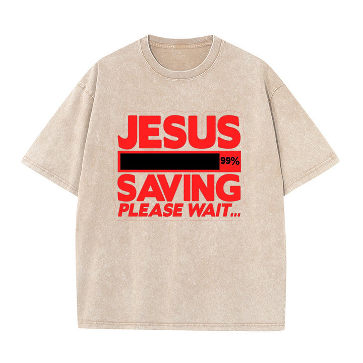 Christianartworkshop Unisex-T-Shirt mit Aufschrift „Jesus Saving Please Wait“, gewaschen