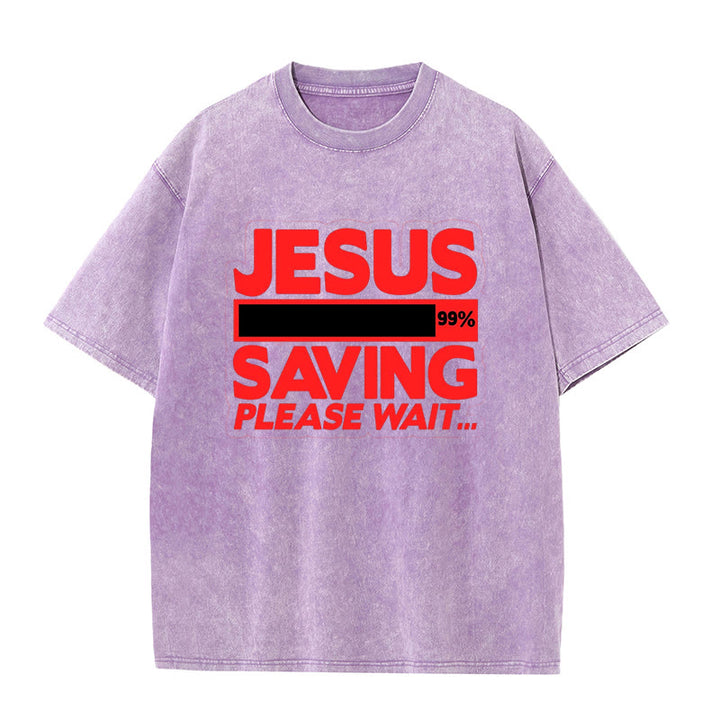 Christianartworkshop Unisex-T-Shirt mit Aufschrift „Jesus Saving Please Wait“, gewaschen - Lila - 5XL - image 4