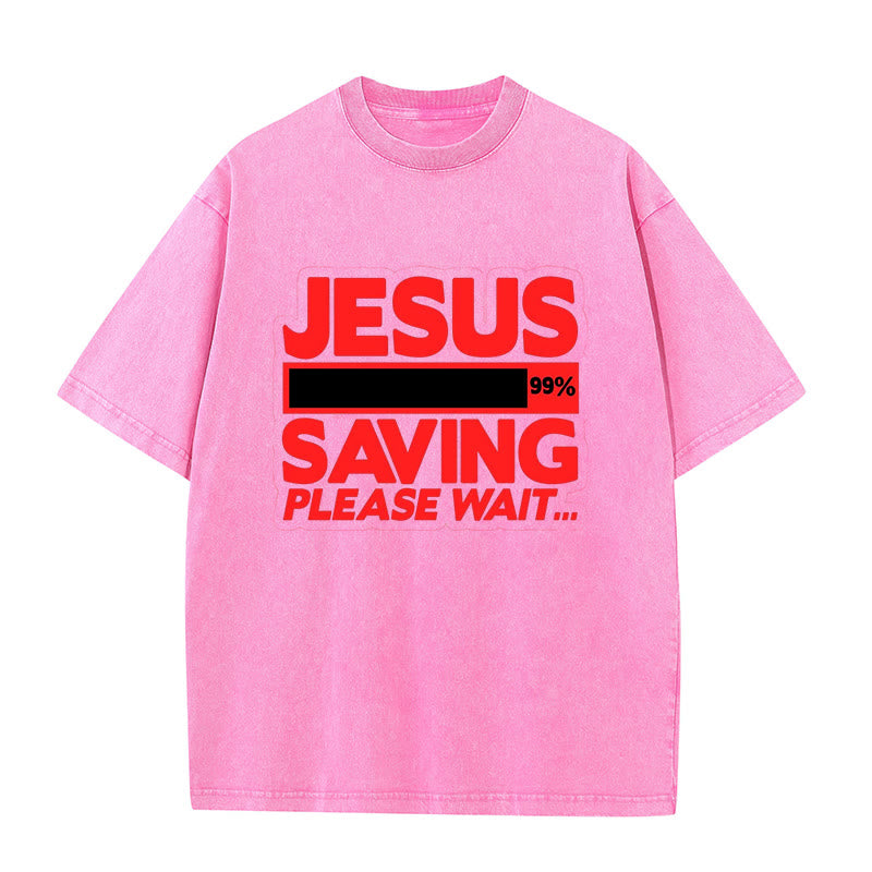 Christianartworkshop Unisex-T-Shirt mit Aufschrift „Jesus Saving Please Wait“, gewaschen