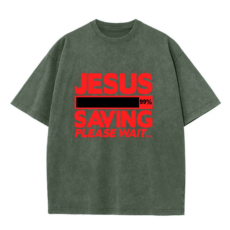 Christianartworkshop Unisex-T-Shirt mit Aufschrift „Jesus Saving Please Wait“, gewaschen - Armeegrün - 5XL - image 6