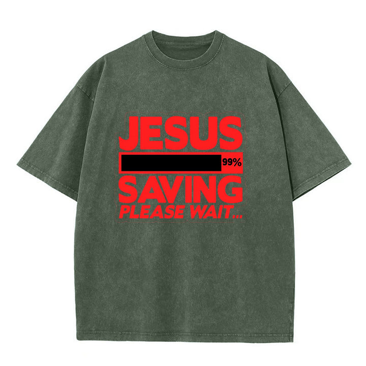 Christianartworkshop Unisex-T-Shirt mit Aufschrift „Jesus Saving Please Wait“, gewaschen - Armeegrün - 5XL - image 6