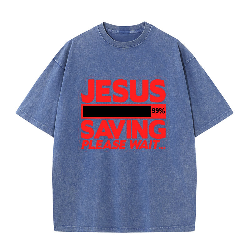 Christianartworkshop Unisex-T-Shirt mit Aufschrift „Jesus Saving Please Wait“, gewaschen - Blau - 5XL - image 5