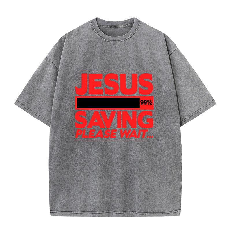 Christianartworkshop Unisex-T-Shirt mit Aufschrift „Jesus Saving Please Wait“, gewaschen