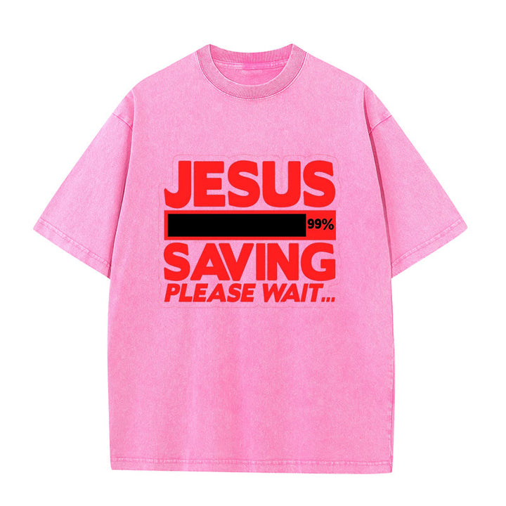 Christianartworkshop Unisex-T-Shirt mit Aufschrift „Jesus Saving Please Wait“, gewaschen - Rosa - 5XL - image 2