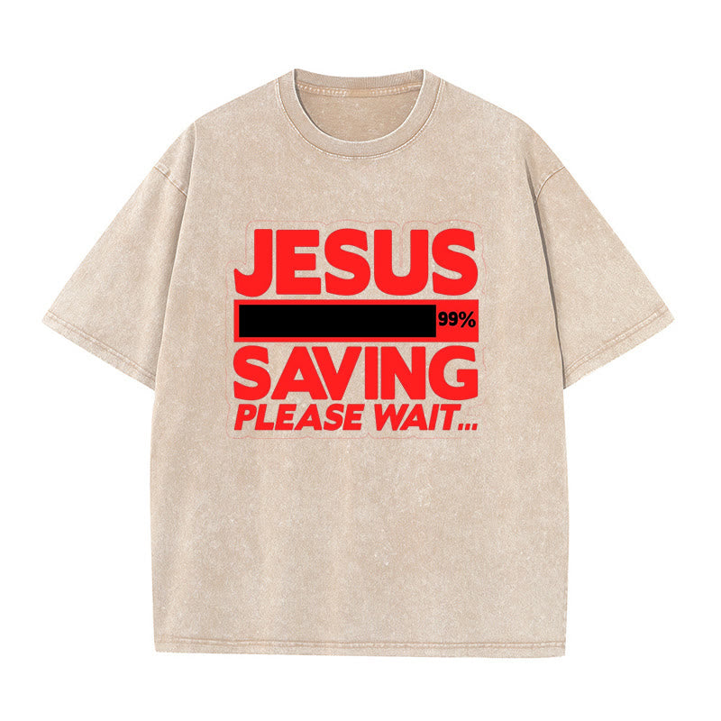 Christianartworkshop Unisex-T-Shirt mit Aufschrift „Jesus Saving Please Wait“, gewaschen - Aprikose - 5XL - image 3
