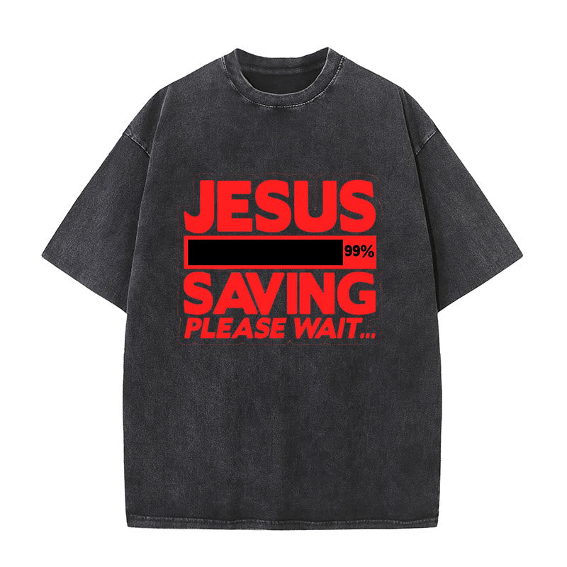 Christianartworkshop Unisex-T-Shirt mit Aufschrift „Jesus Saving Please Wait“, gewaschen