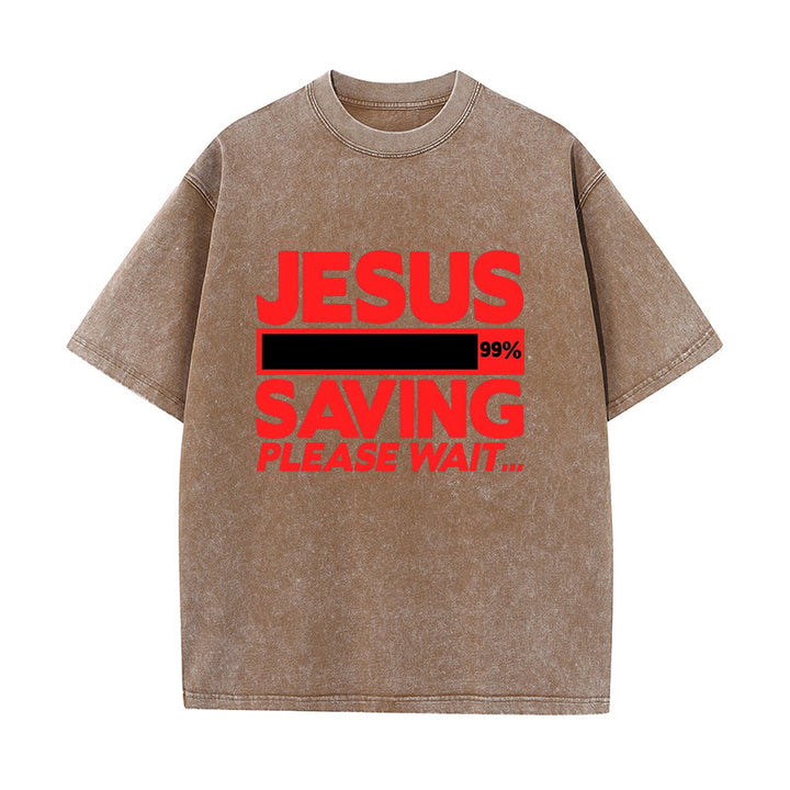 Christianartworkshop Unisex-T-Shirt mit Aufschrift „Jesus Saving Please Wait“, gewaschen