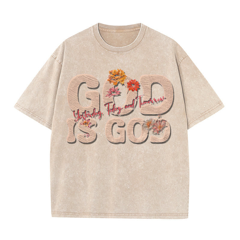 Christianartworkshop Unisex-T-Shirt mit Aufschrift „God Is God“, gewaschen - Aprikose - 5XL - image 2