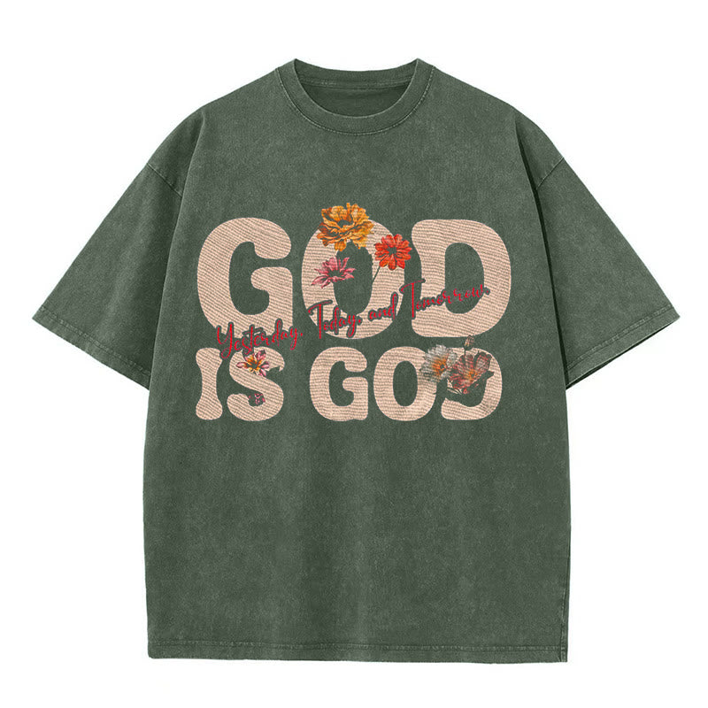 Christianartworkshop Unisex-T-Shirt mit Aufschrift „God Is God“, gewaschen - Armeegrün - 5XL - image 4