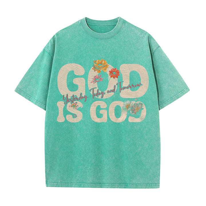 Christianartworkshop Unisex-T-Shirt mit Aufschrift „God Is God“, gewaschen - Grün - 5XL - image 9