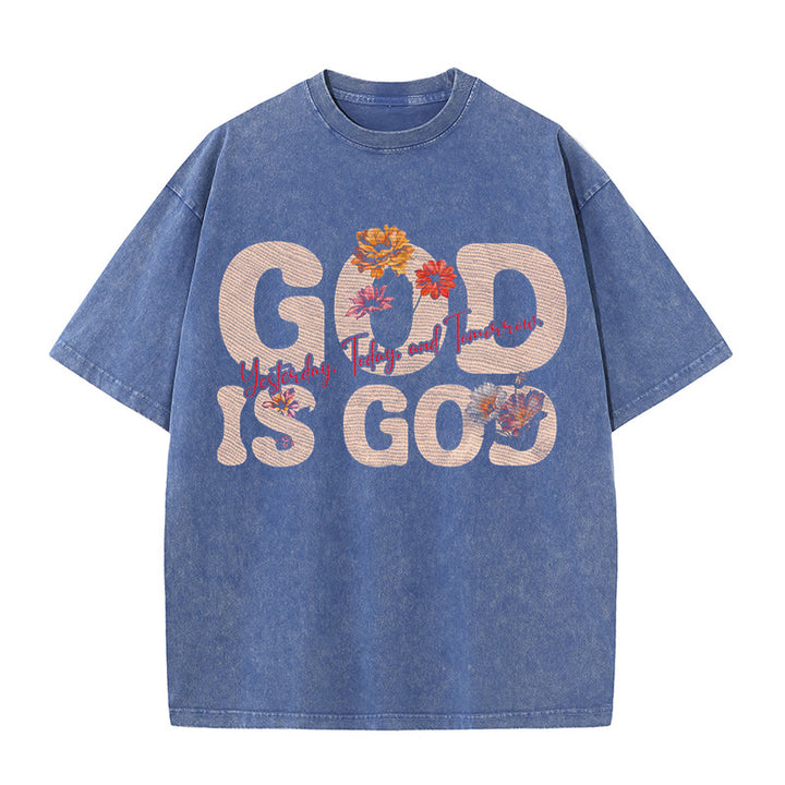 Christianartworkshop Unisex-T-Shirt mit Aufschrift „God Is God“, gewaschen - Blau - 5XL - image 5
