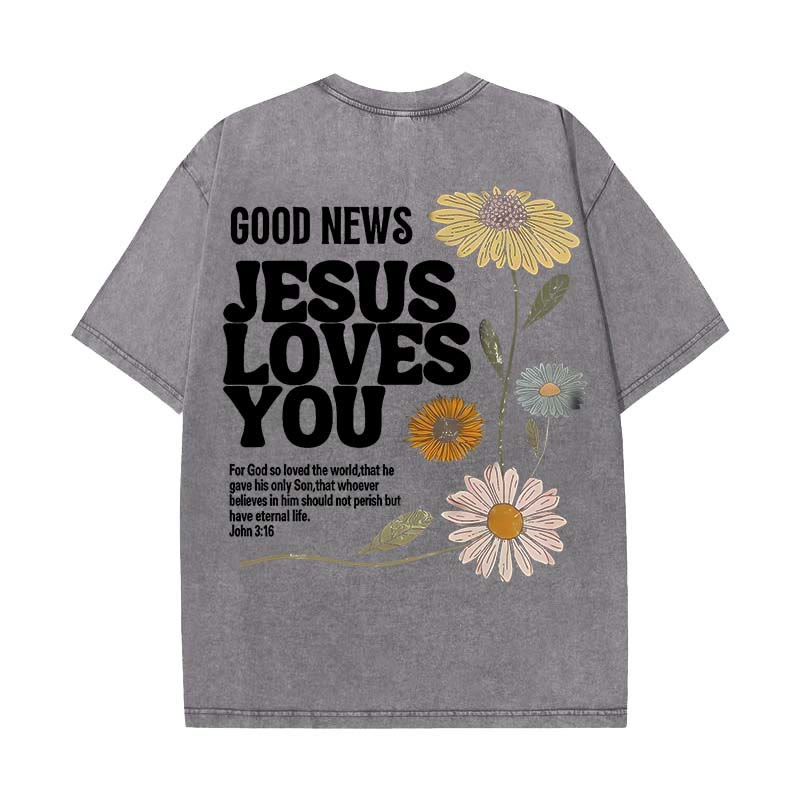 Christianartworkshop Gute Nachricht Jesus liebt dich Unisex gewaschenes T-Shirt - Grau - 5XL - image 11