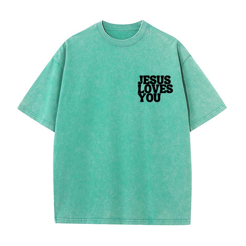 Christianartworkshop Gute Nachricht Jesus liebt dich Unisex gewaschenes T-Shirt - image 8