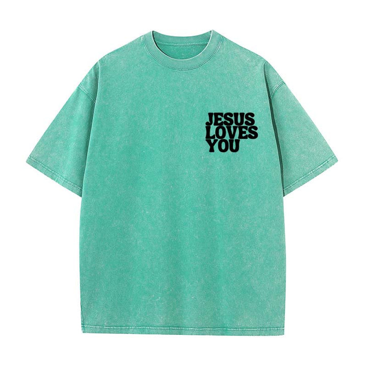 Christianartworkshop Gute Nachricht Jesus liebt dich Unisex gewaschenes T-Shirt - image 8