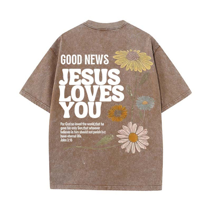 Christianartworkshop Gute Nachricht Jesus liebt dich Unisex gewaschenes T-Shirt - Kaffee - 5XL - image 15