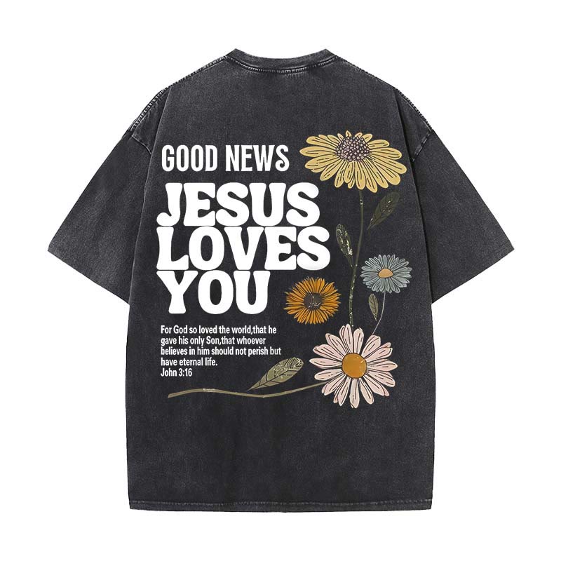 Christianartworkshop Gute Nachricht Jesus liebt dich Unisex gewaschenes T-Shirt - Schwarz - 5XL - image 17