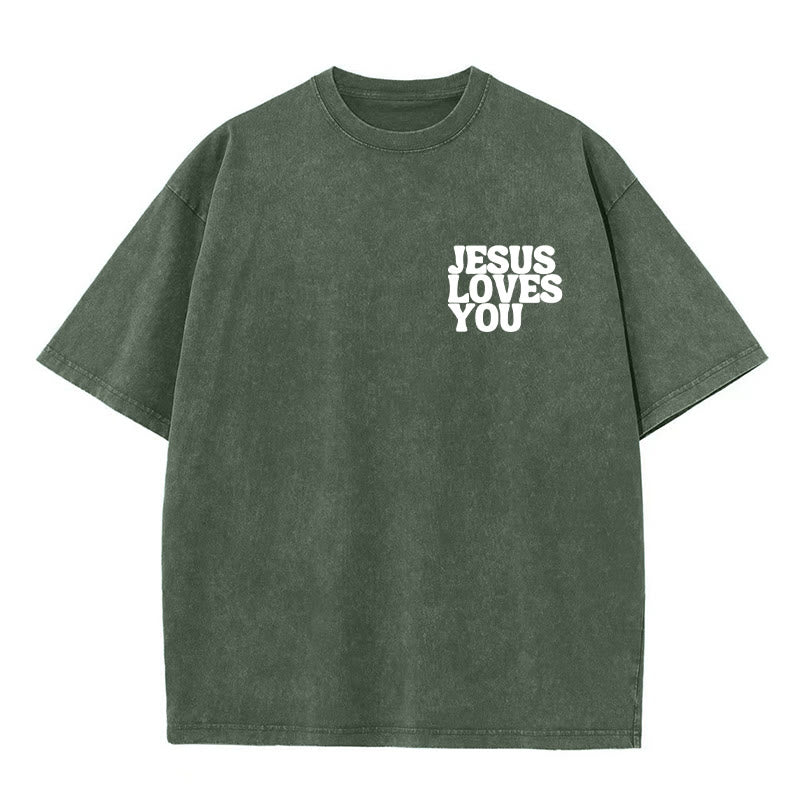 Christianartworkshop Gute Nachricht Jesus liebt dich Unisex gewaschenes T-Shirt