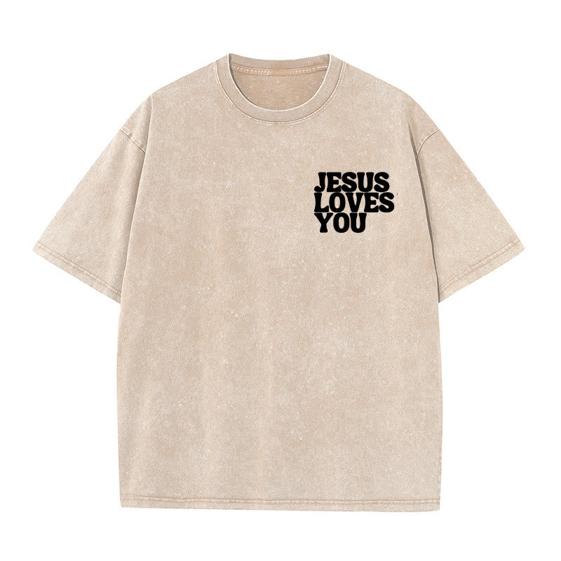 Christianartworkshop Gute Nachricht Jesus liebt dich Unisex gewaschenes T-Shirt - image 14