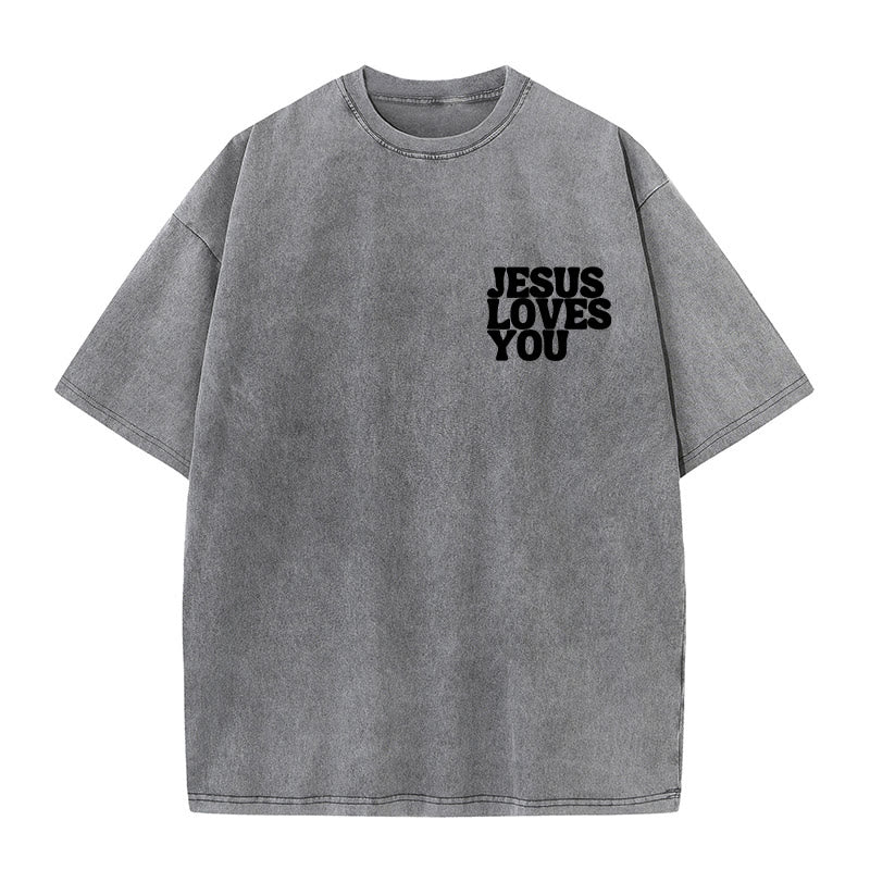 Christianartworkshop Gute Nachricht Jesus liebt dich Unisex gewaschenes T-Shirt - image 12