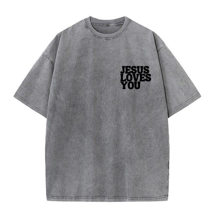 Christianartworkshop Gute Nachricht Jesus liebt dich Unisex gewaschenes T-Shirt - image 12