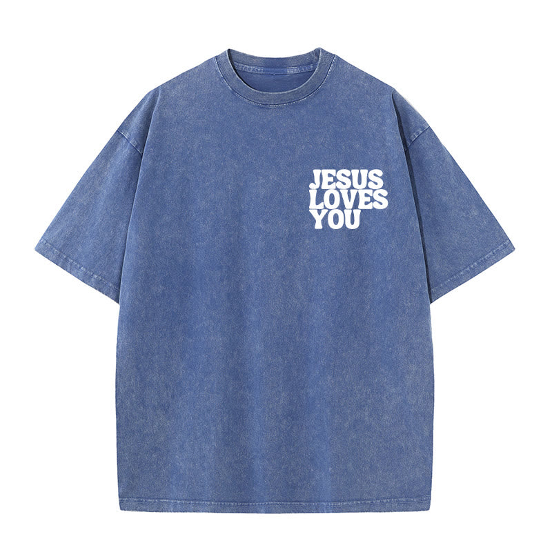 Christianartworkshop Gute Nachricht Jesus liebt dich Unisex gewaschenes T-Shirt - image 4