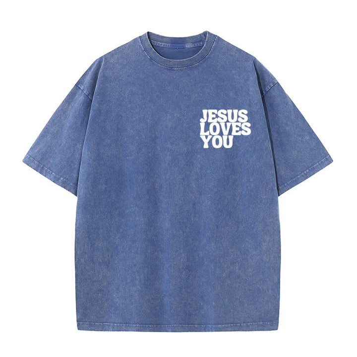 Christianartworkshop Gute Nachricht Jesus liebt dich Unisex gewaschenes T-Shirt - image 4