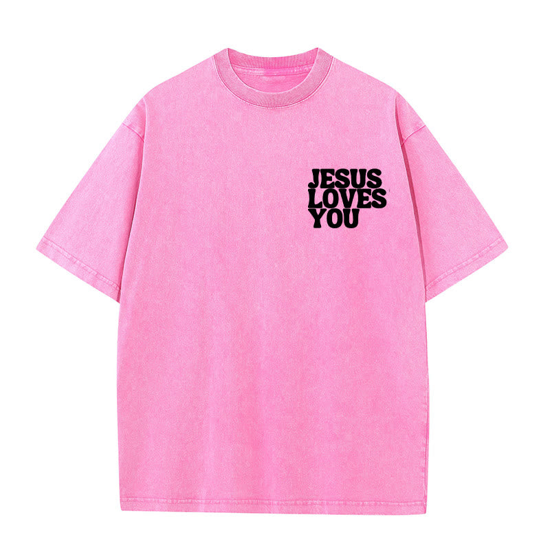 Christianartworkshop Gute Nachricht Jesus liebt dich Unisex gewaschenes T-Shirt - image 6