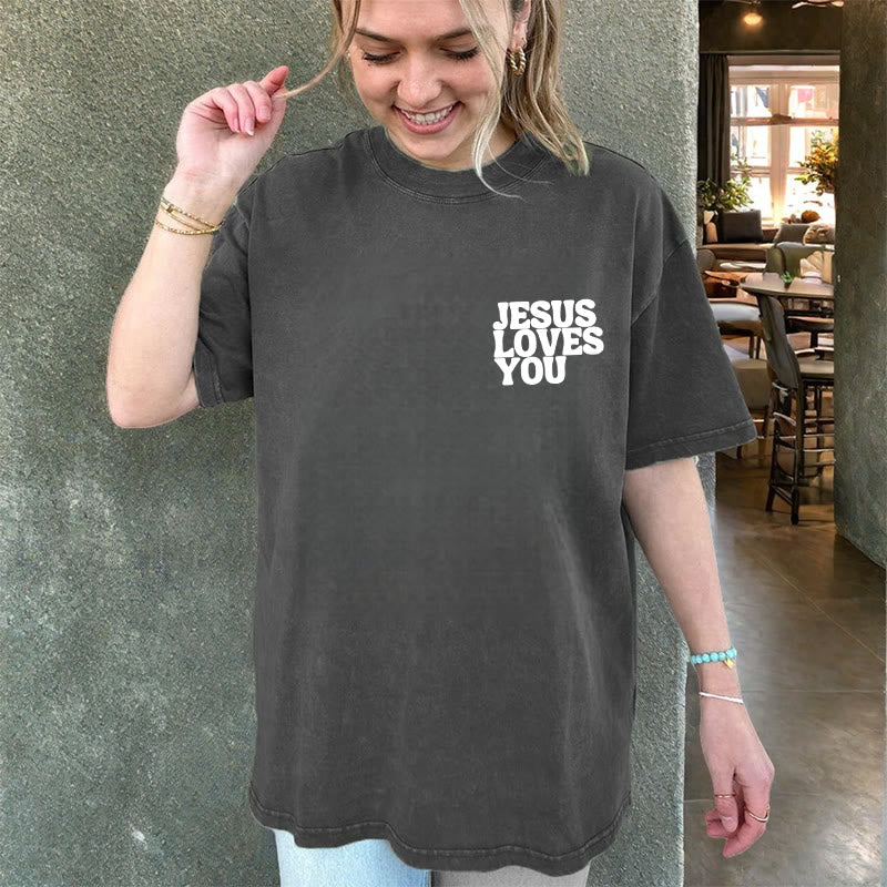 Christianartworkshop Gute Nachricht Jesus liebt dich Unisex gewaschenes T-Shirt