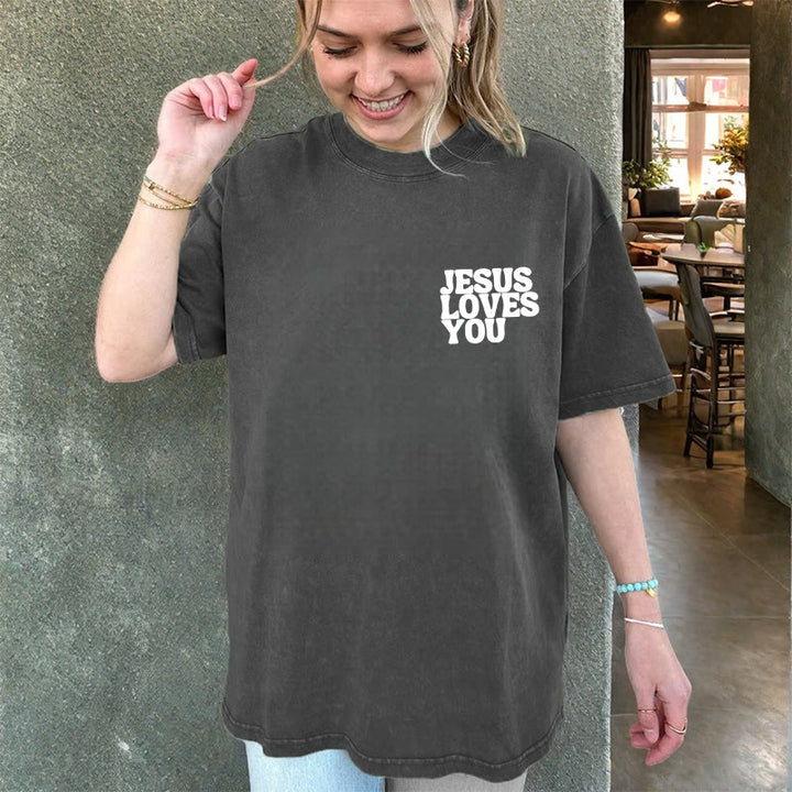 Christianartworkshop Gute Nachricht Jesus liebt dich Unisex gewaschenes T-Shirt