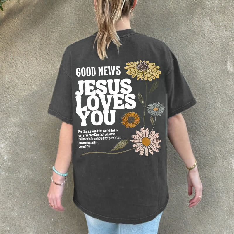 Christianartworkshop Gute Nachricht Jesus liebt dich Unisex gewaschenes T-Shirt