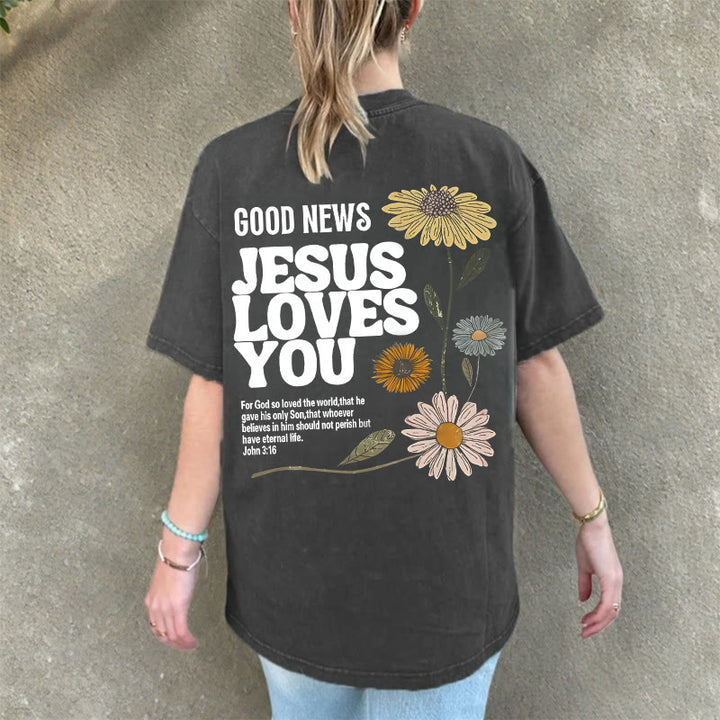 Christianartworkshop Gute Nachricht Jesus liebt dich Unisex gewaschenes T-Shirt