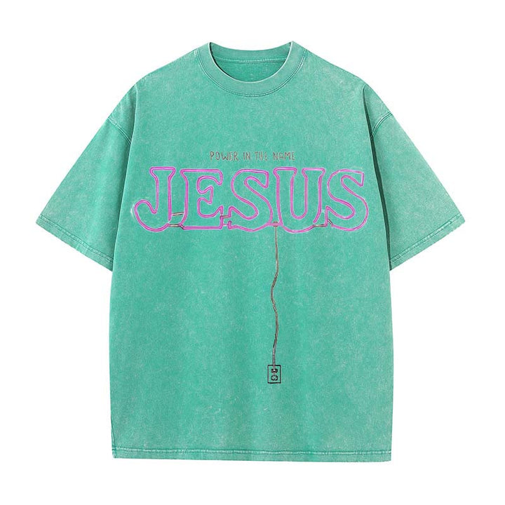 Christianartworkshop Kraft im Namen Jesus Unisex gewaschenes T-Shirt - Grün - 5XL - image 6
