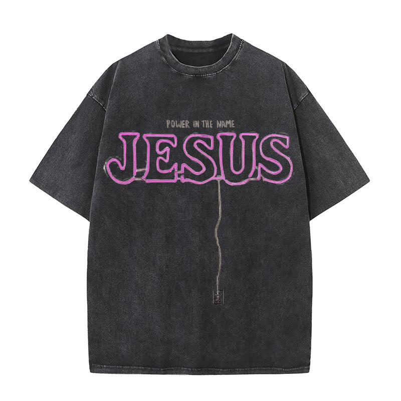 Christianartworkshop Kraft im Namen Jesus Unisex gewaschenes T-Shirt - Schwarz - 5XL - image 0