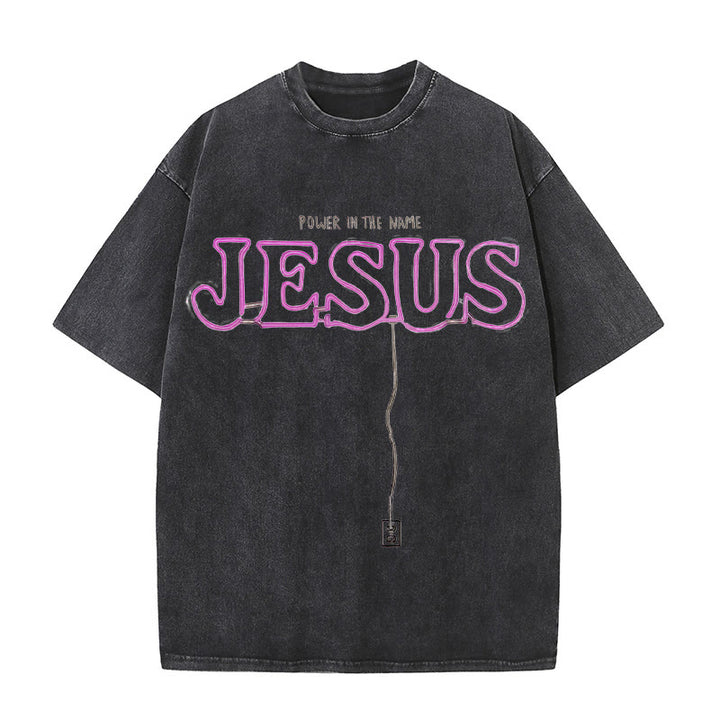 Christianartworkshop Kraft im Namen Jesus Unisex gewaschenes T-Shirt - Schwarz - 5XL - image 0
