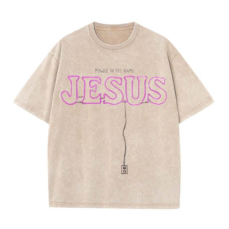 Christianartworkshop Kraft im Namen Jesus Unisex gewaschenes T-Shirt - Aprikose - 5XL - image 4