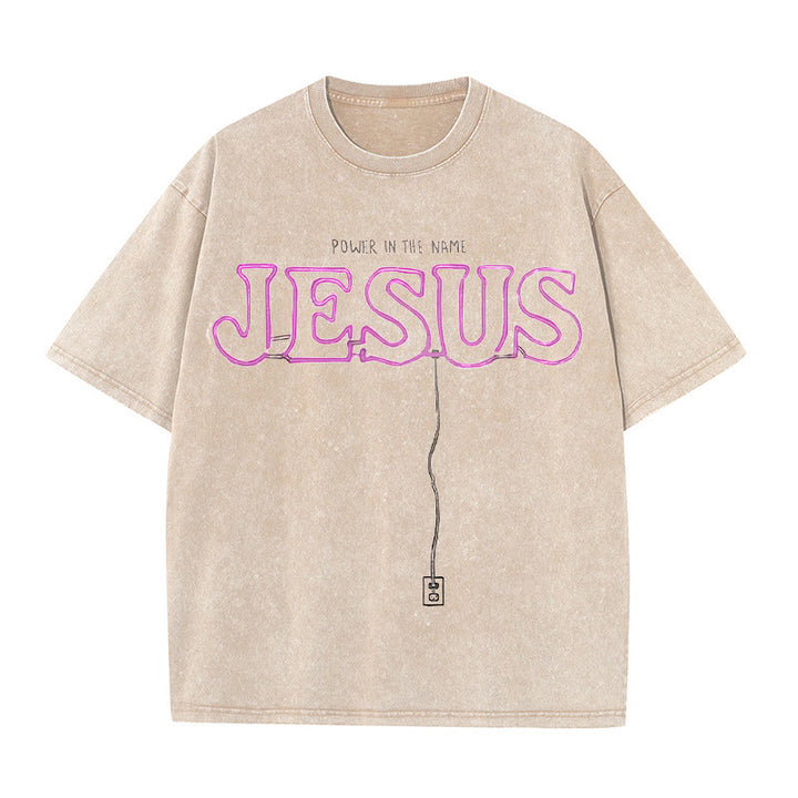 Christianartworkshop Kraft im Namen Jesus Unisex gewaschenes T-Shirt - Aprikose - 5XL - image 4