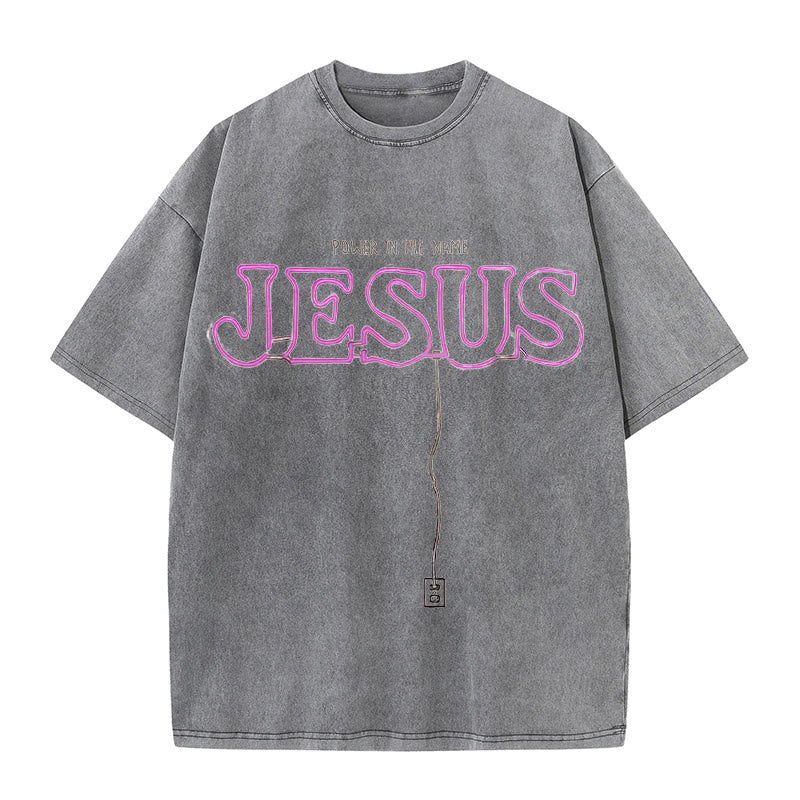 Christianartworkshop Kraft im Namen Jesus Unisex gewaschenes T-Shirt - Grau - 5XL - image 2