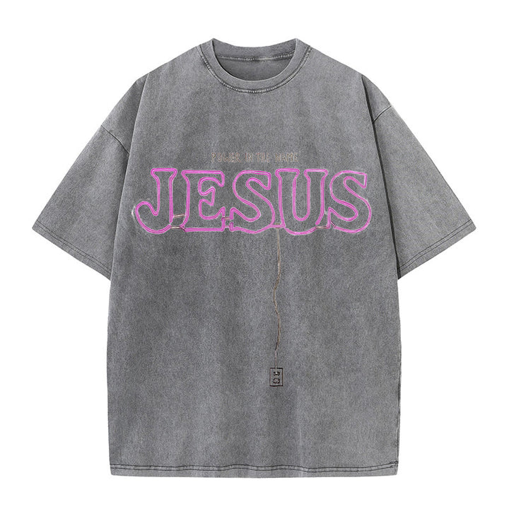 Christianartworkshop Kraft im Namen Jesus Unisex gewaschenes T-Shirt - Grau - 5XL - image 2
