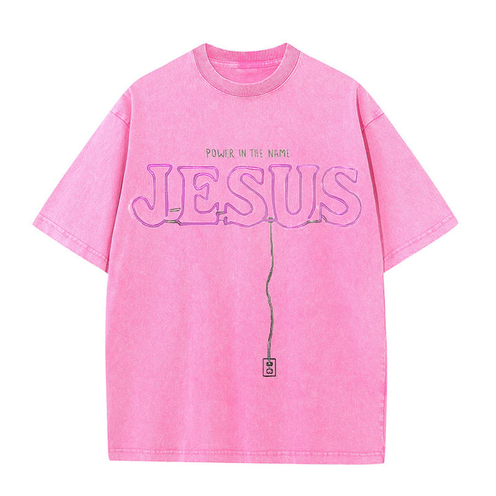 Christianartworkshop Kraft im Namen Jesus Unisex gewaschenes T-Shirt - Rosa - 5XL - image 9